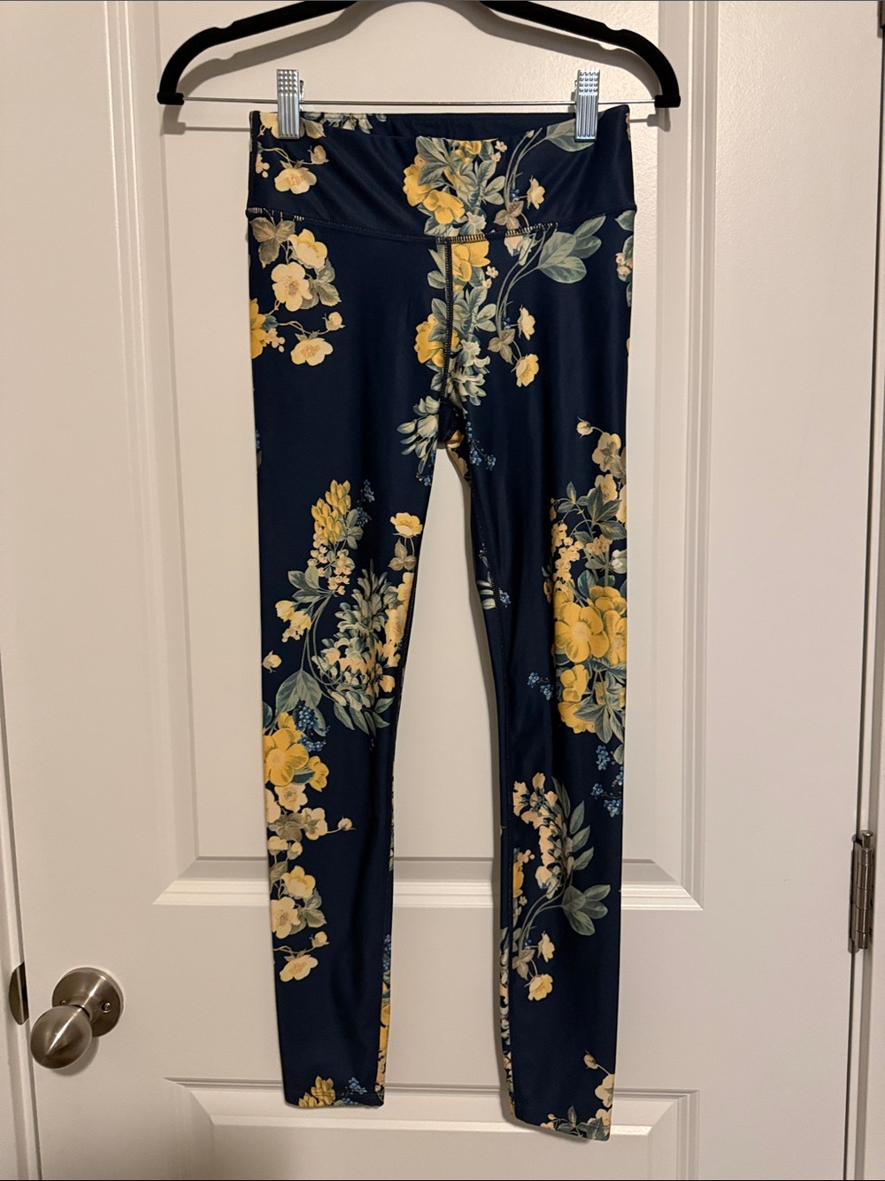 JoyLab Navy Leggings with Yellow Floral Pattern
